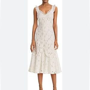 REBECCA TAYLOR Adriana Eyelet Lace-Up Midi Dress, NWT, Size 2